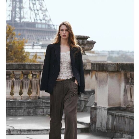 Massimo Dutti Womens Lace Top Shirt Small S Ivory Cream 6870/770 NWT - Picture 3 of 12